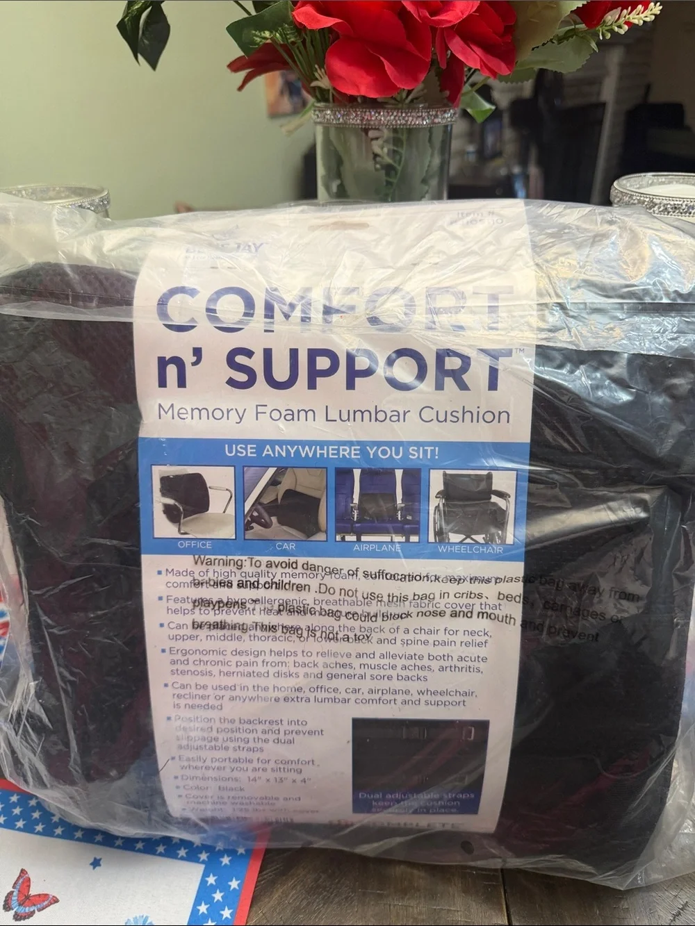 Blue Jay Black Memory Foam Lumbar Support Cushion